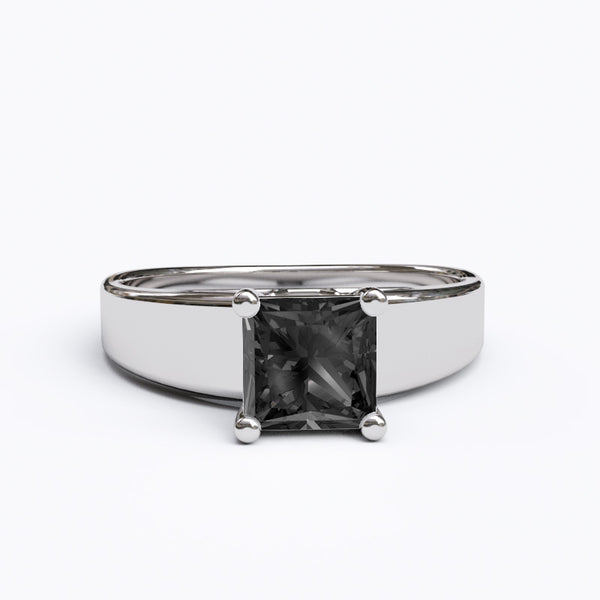Solitaire Gold Engagement with 1ct Princess Cut Black Onyx - 01SG05O